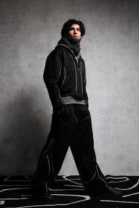 Black oversized cotton blend men’s tracksuit with relaxed fit jacket and pants