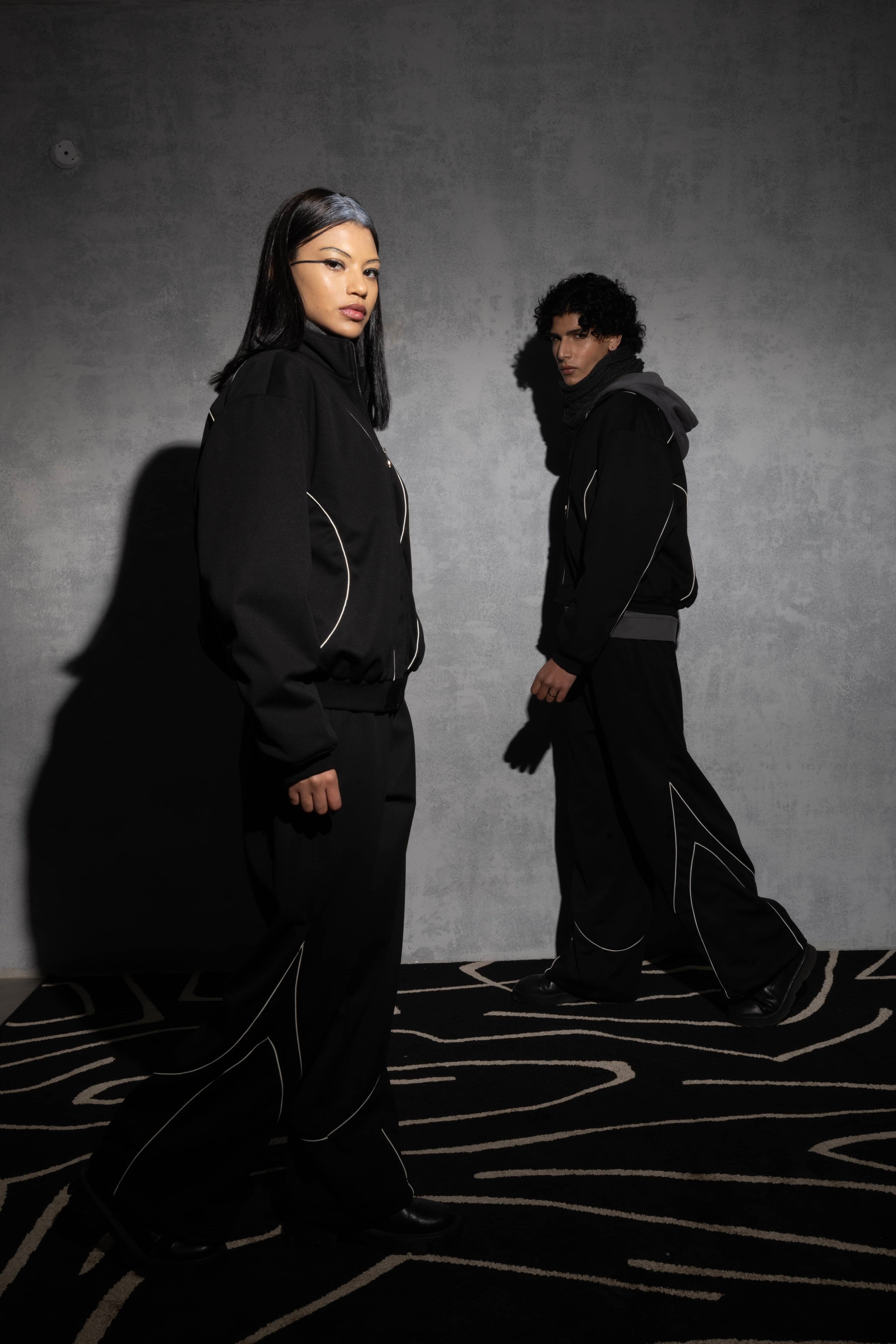 Black oversized tracksuit set with jacket and pants