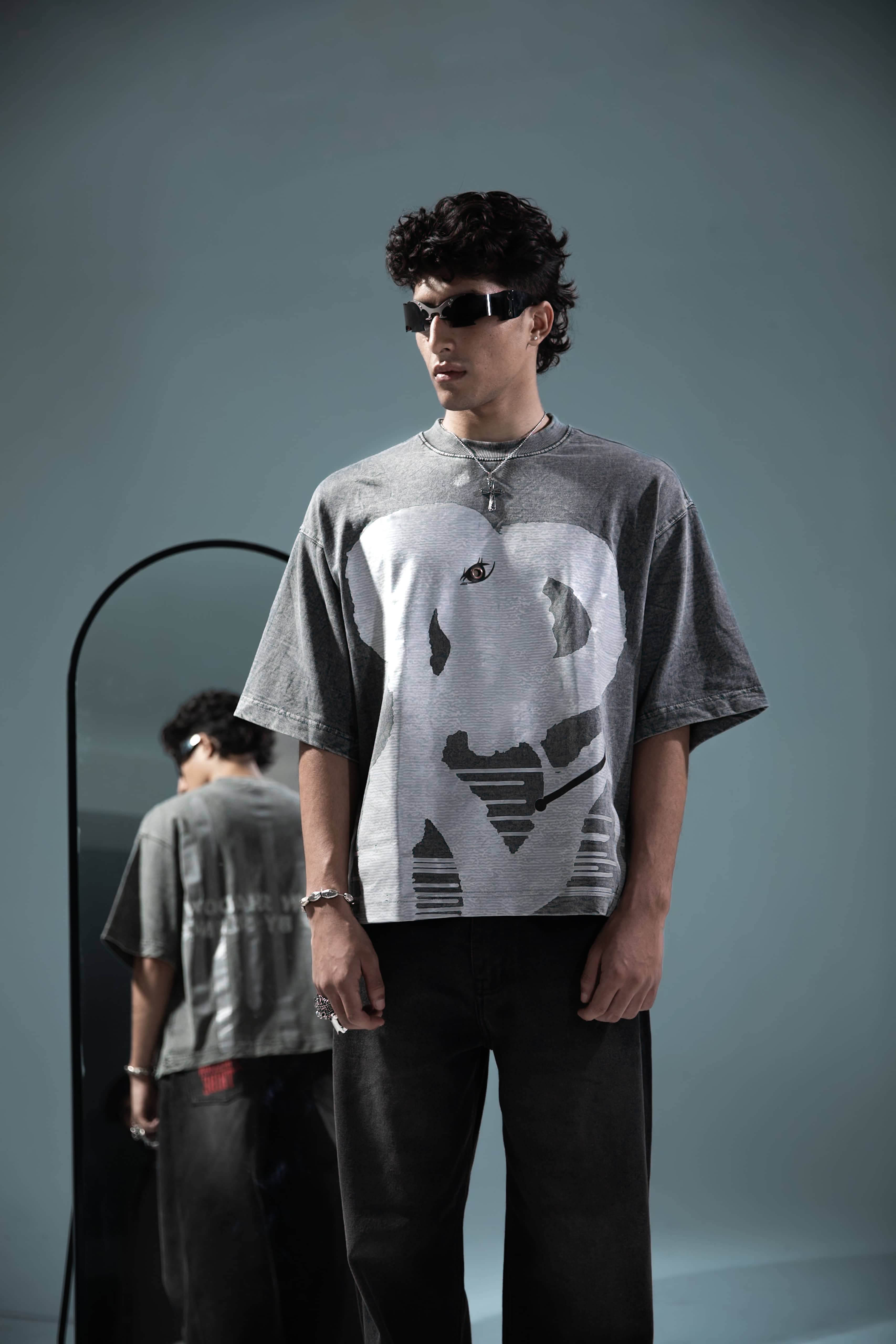 Grey 240 gsm cotton graphic t-shirt with a bold front print, modern everyday look
