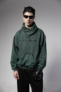 oversized green hoodie with cotton fleece fabric and relaxed streetwear fit