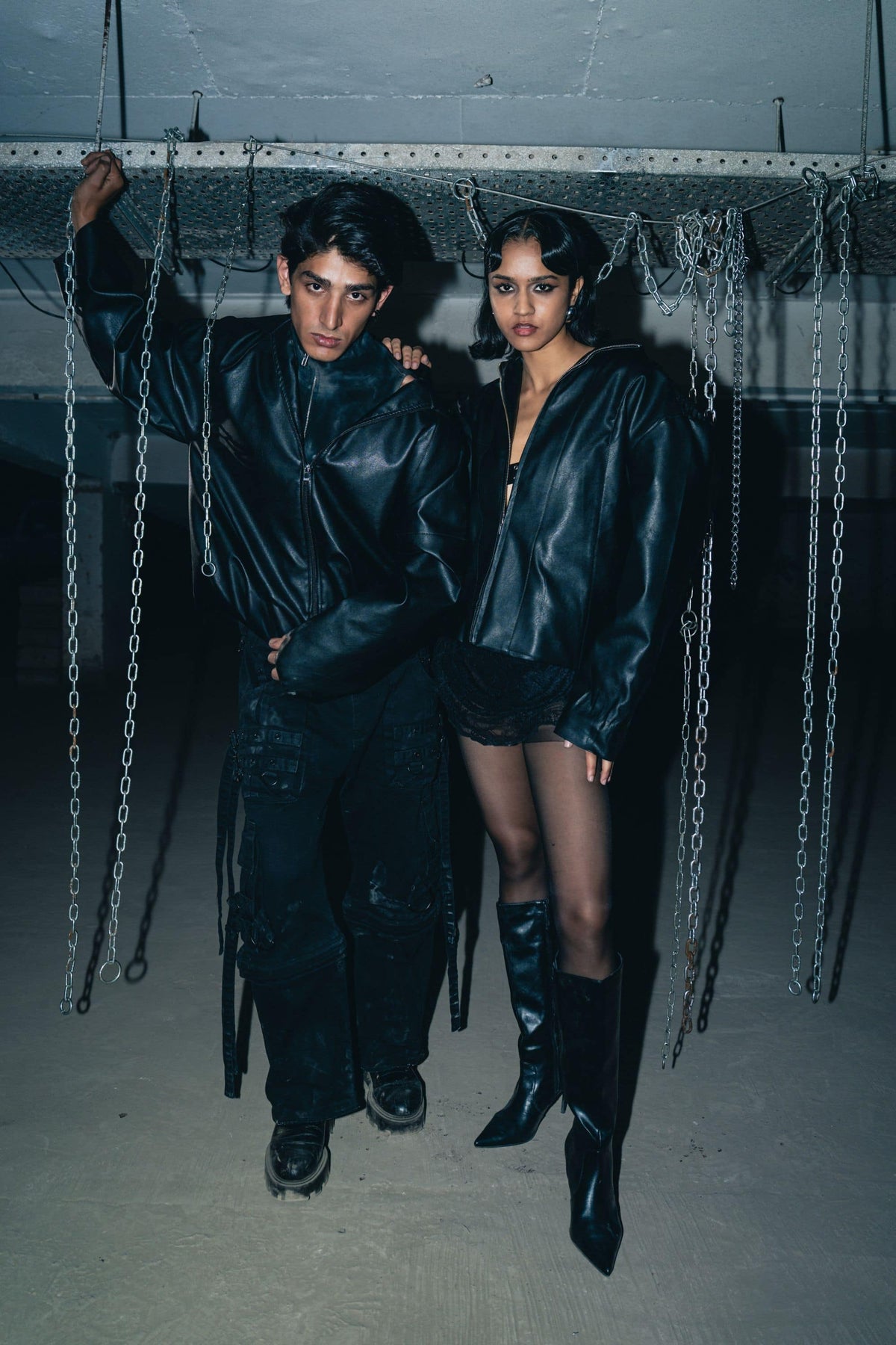 black leather biker jacket with fine finish, offering a bold look and relaxed fit