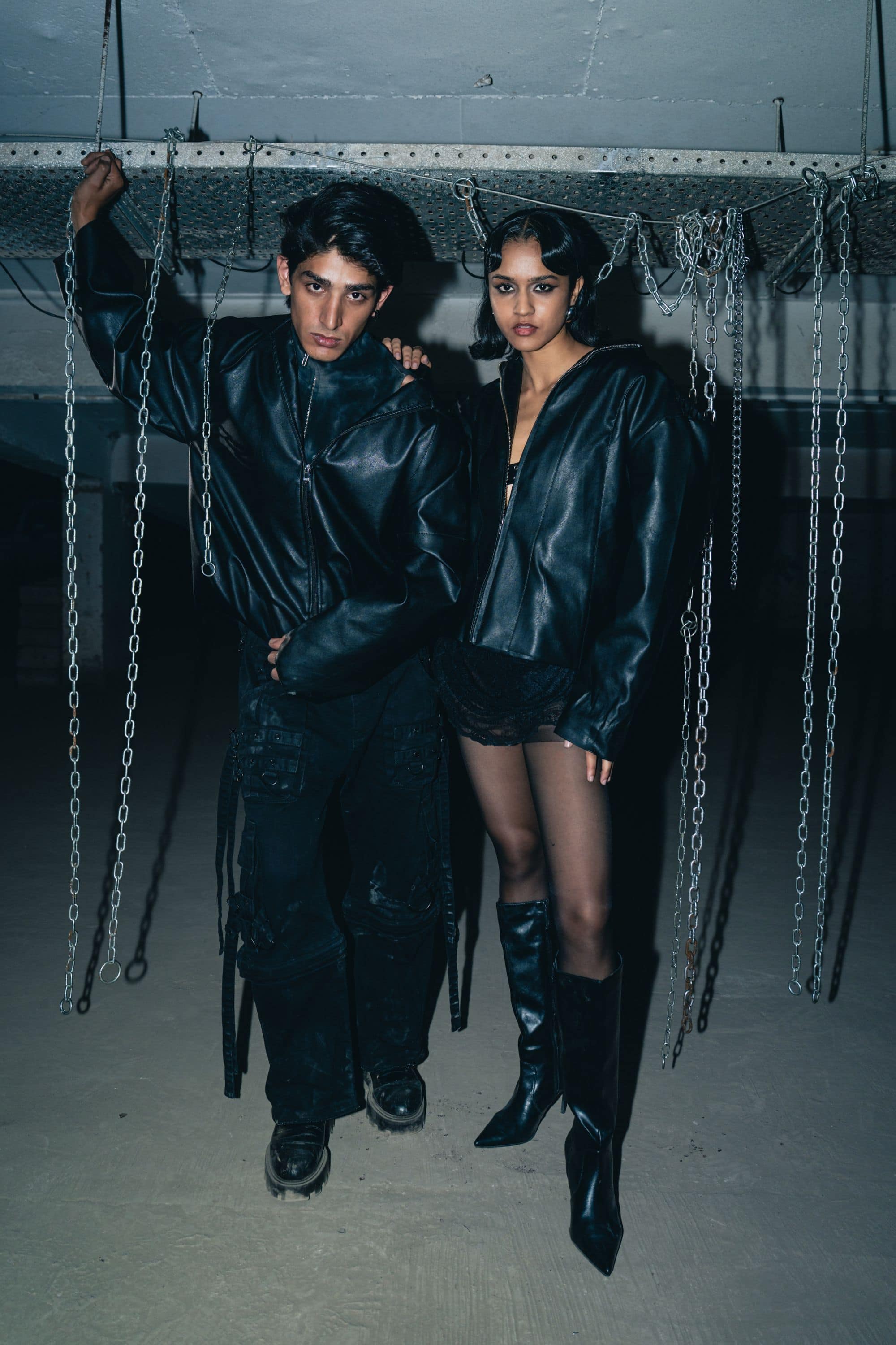 black leather biker jacket with fine finish, offering a bold look and relaxed fit