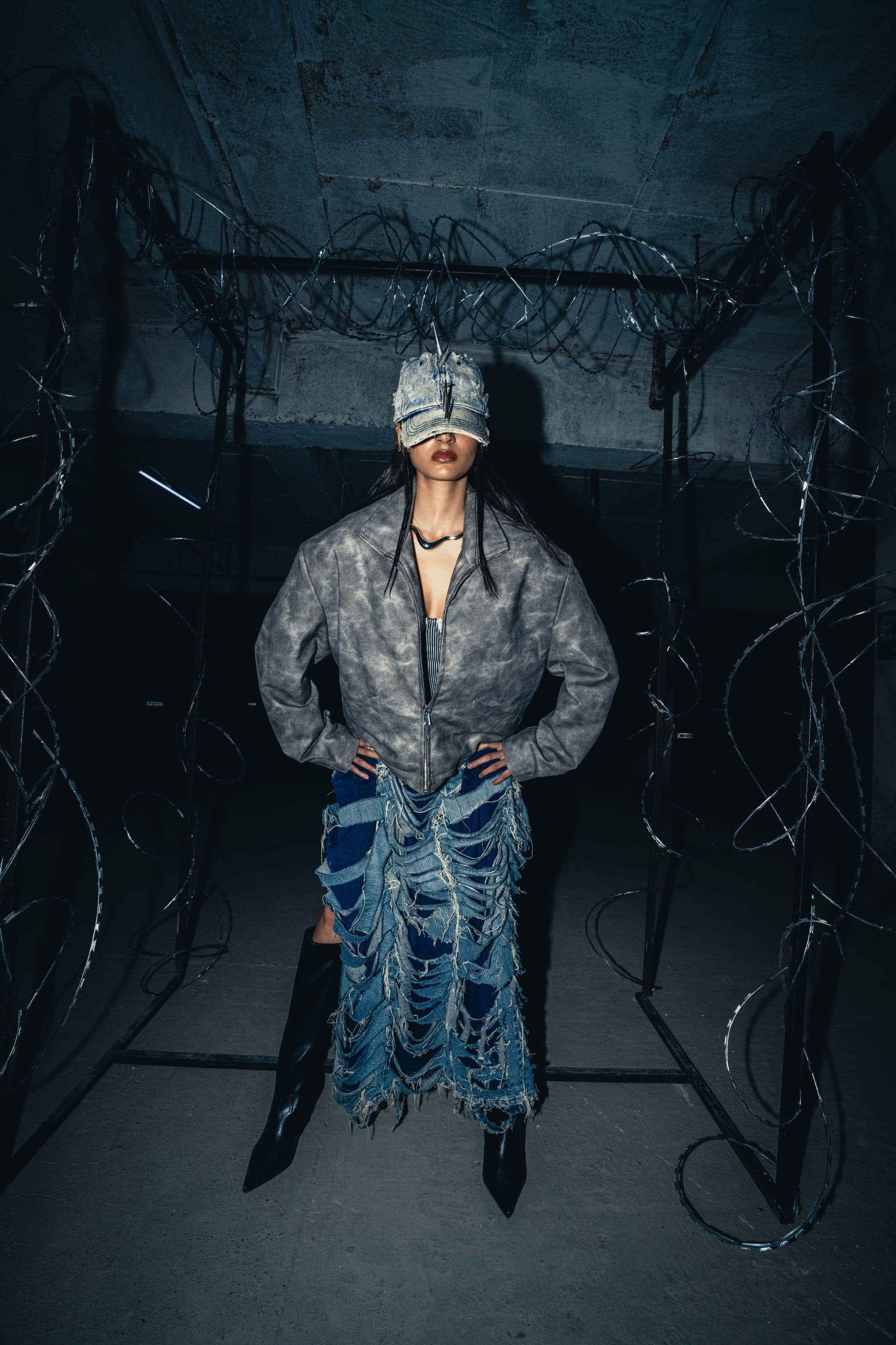 Distressed grey genuine leather jacket with an oversized fit, offering a unique streetwear look with a vintage-inspired feel