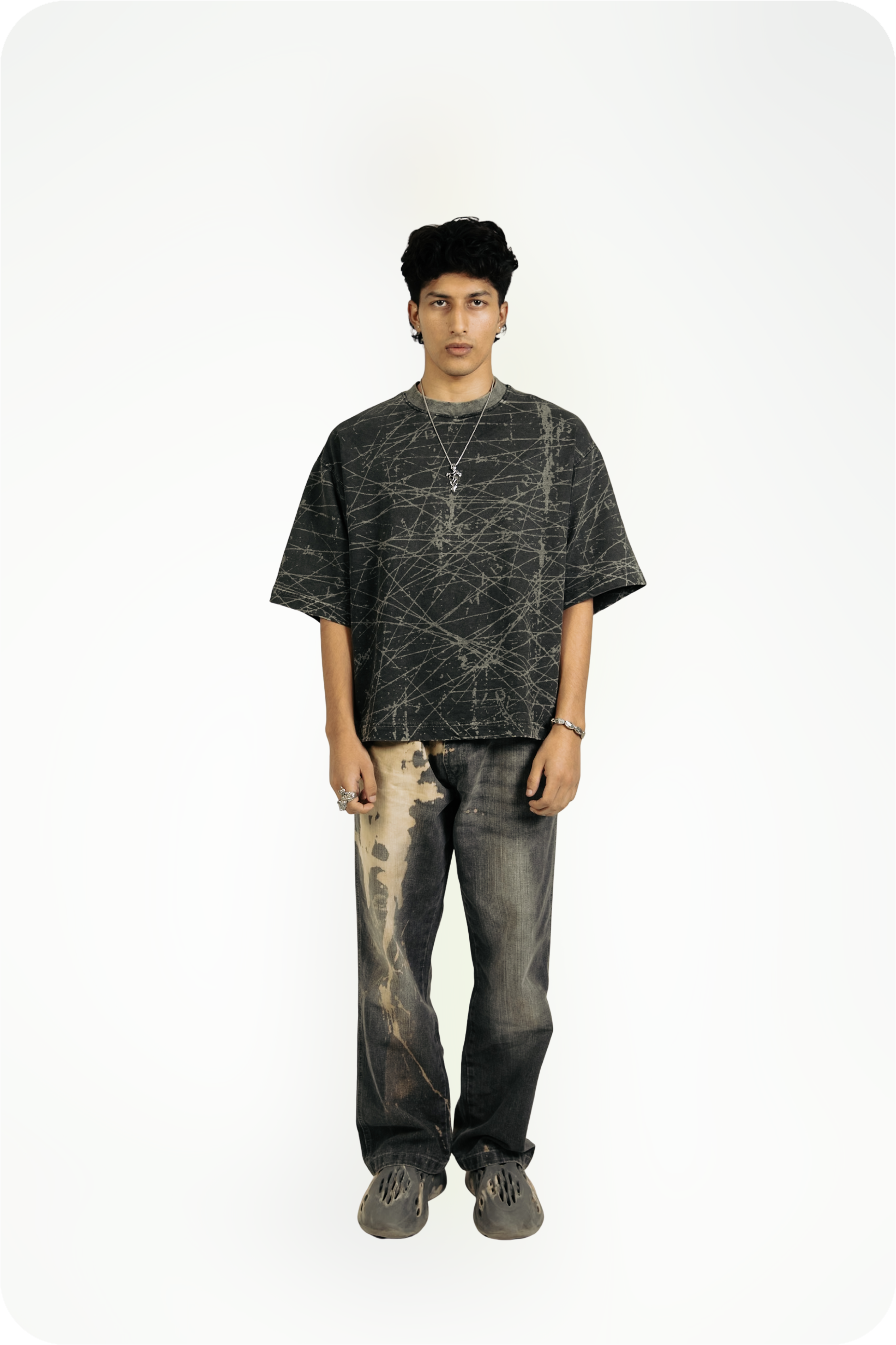 Oversized black acid wash t-shirt for men, trendy streetwear fashion, comfortable and stylish