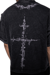 back view of oversized acid washed t-shirt featuring modern streetwear structure and obersize fit