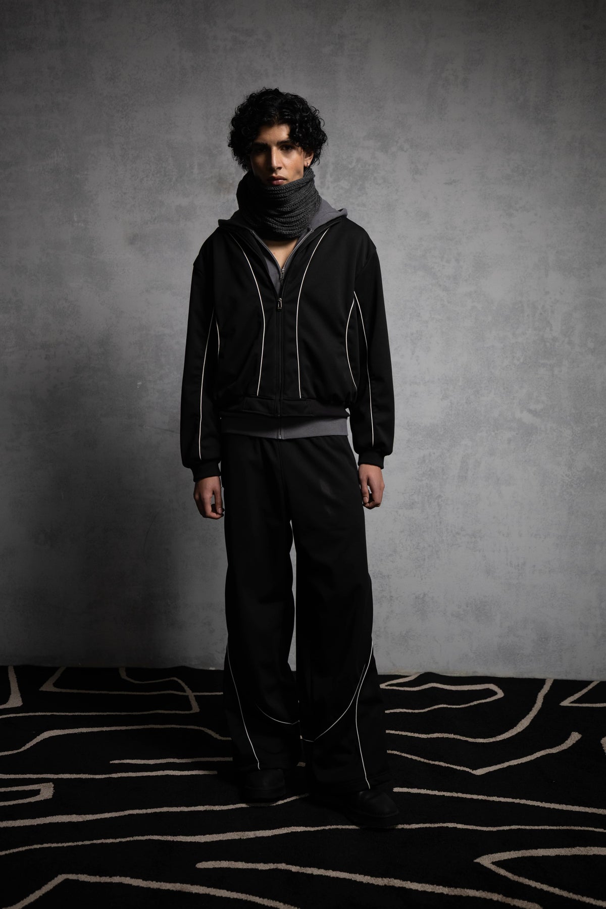 premium streetwear inspired black oversized tracksuit for men