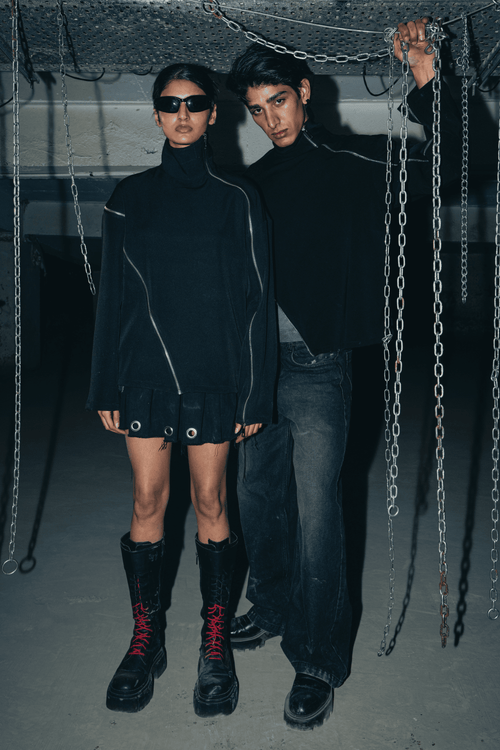 Shirt made of eco-friendly banana crepe fabric in black, featuring a relaxed oversized fit with a bold, modern streetwear look