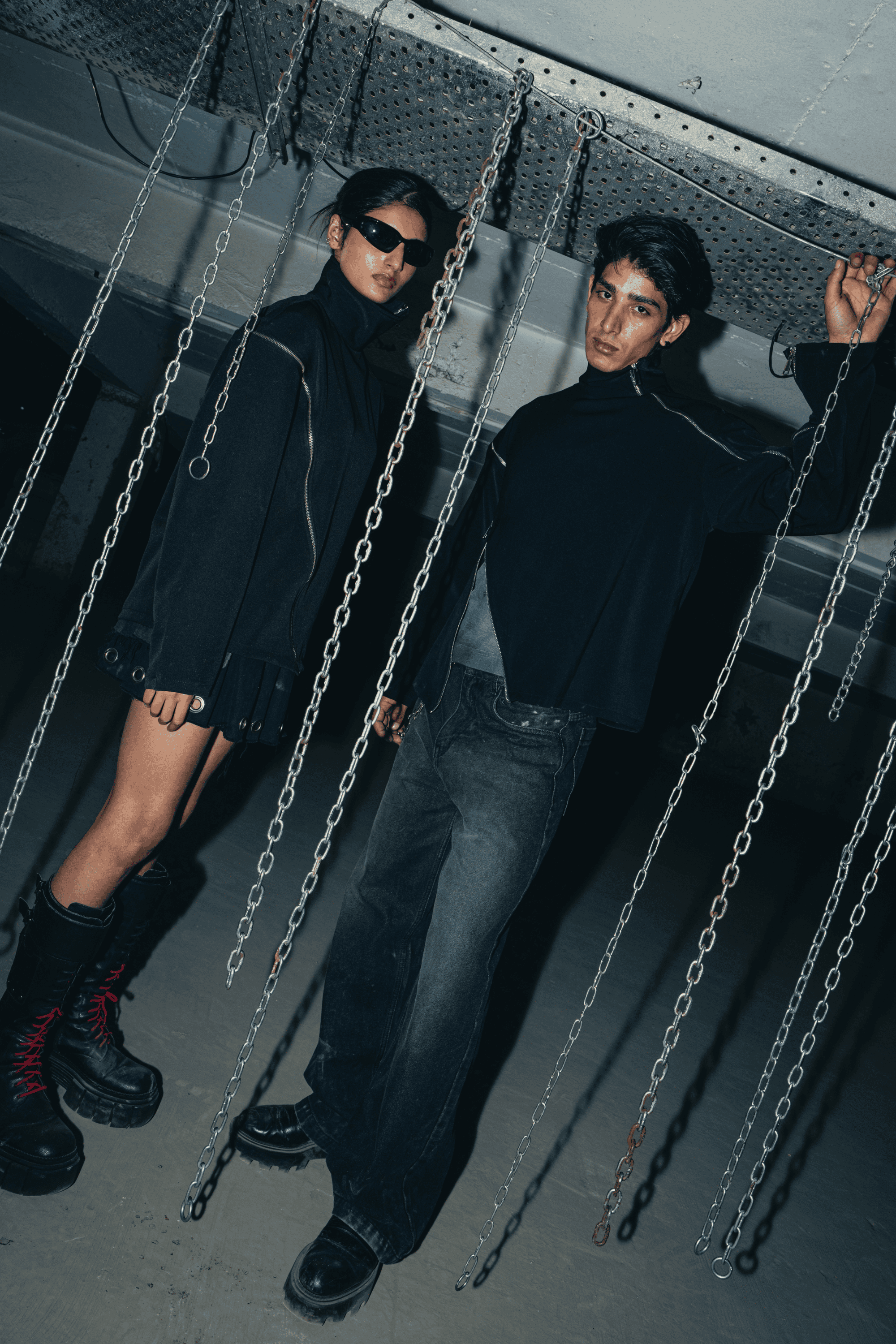 Black streetwear shirt made from breathable banana crepe fabric, with a modern relaxed fit and unique double zip detail enhancing its urban style