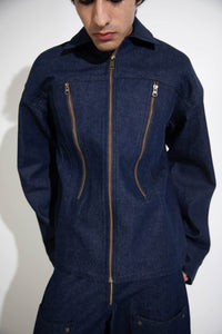 Streetwear denim set for men in blue, relaxed fit jacket and pants