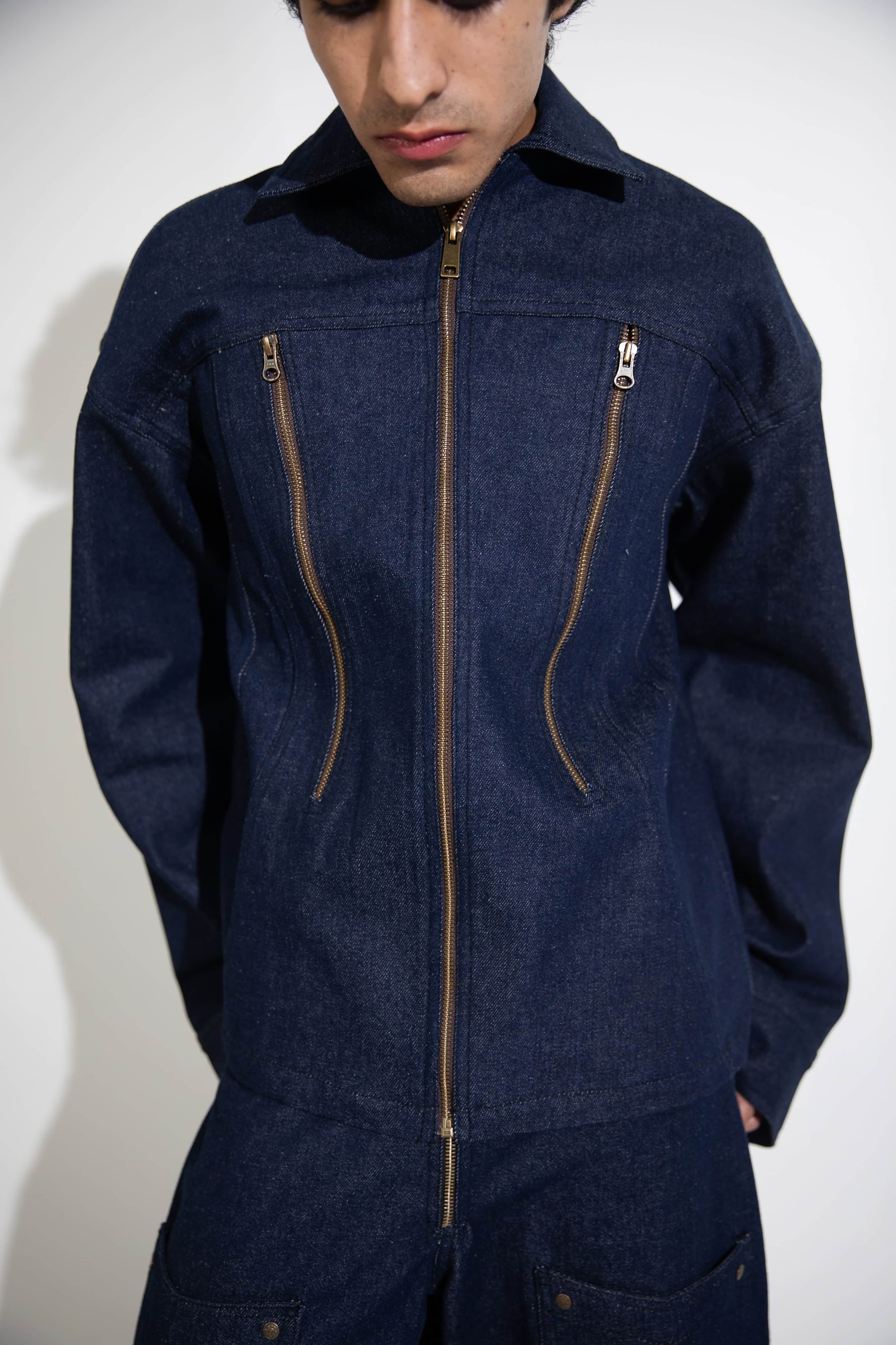 Streetwear denim set for men in blue, relaxed fit jacket and pants