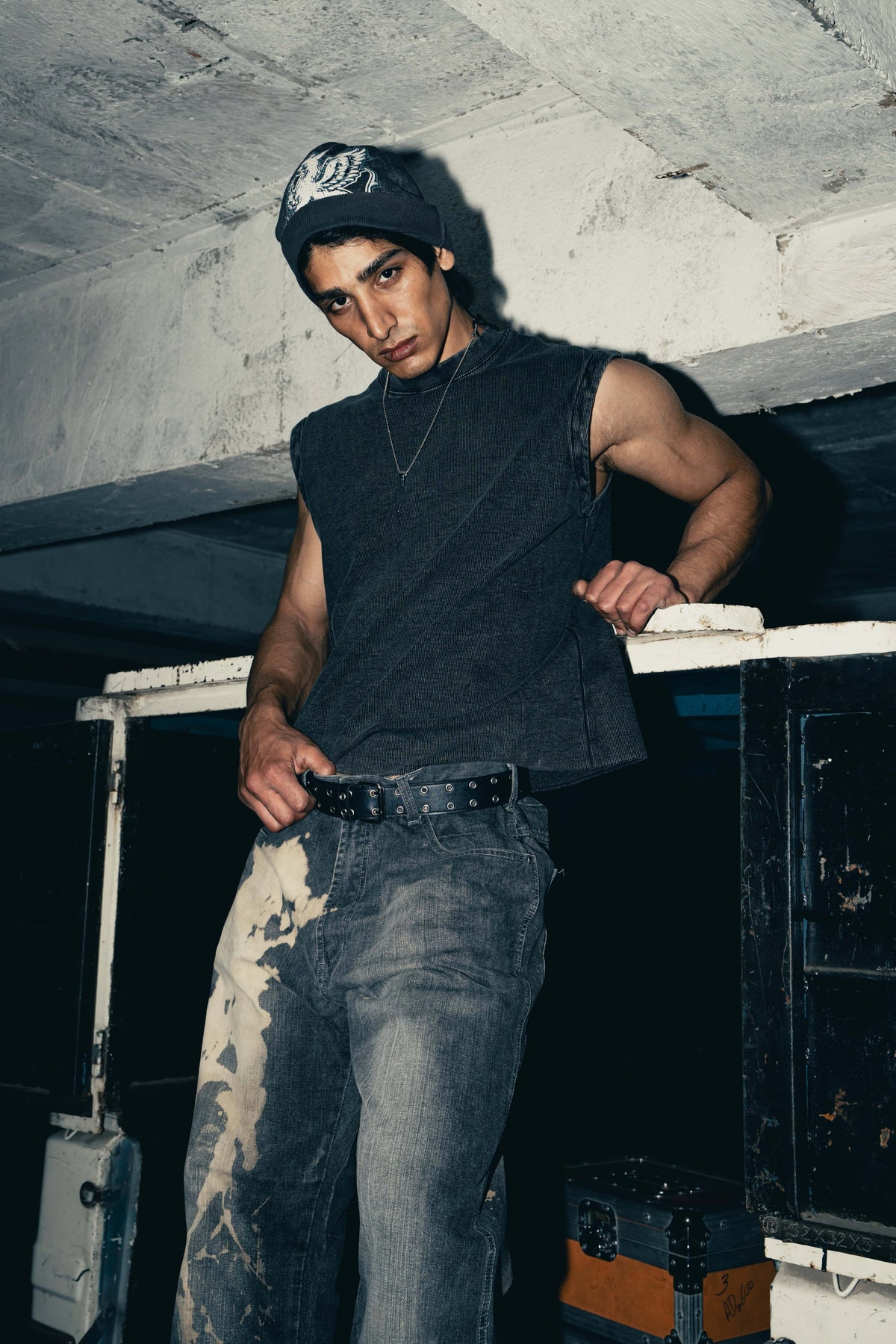 Charcoal cotton tank top with graphic design, perfect for streetwear fashion, offering a bold and trendy look