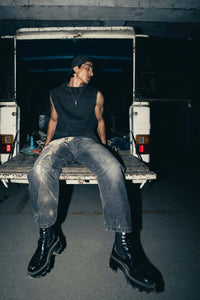 Charcoal cotton tank top with texture style, perfect for streetwear enthusiasts looking for a comfortable, sporty vibe