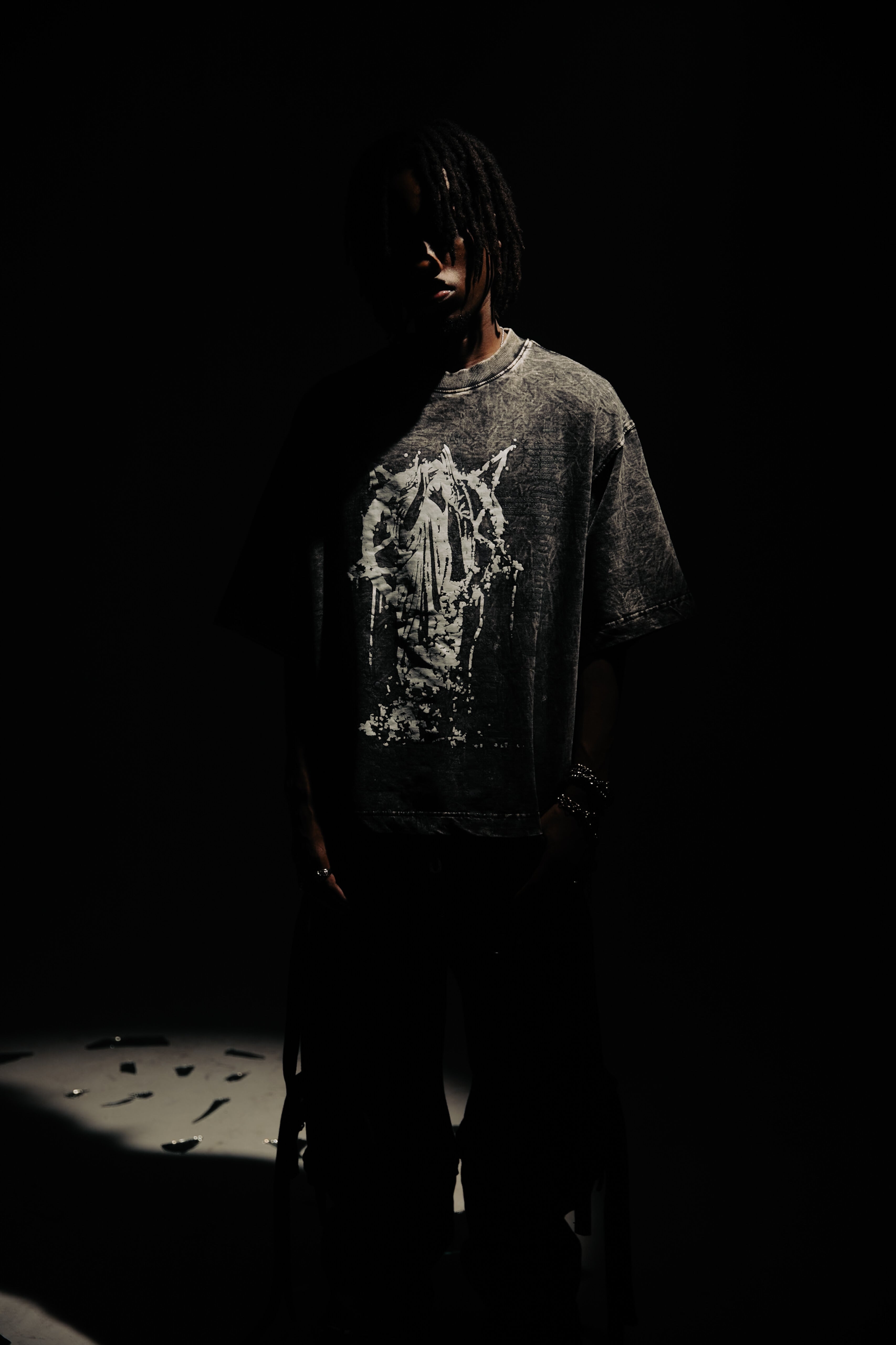 premium charcoal black underground graphic t-shirt crafted in soft cotton with oversized fit