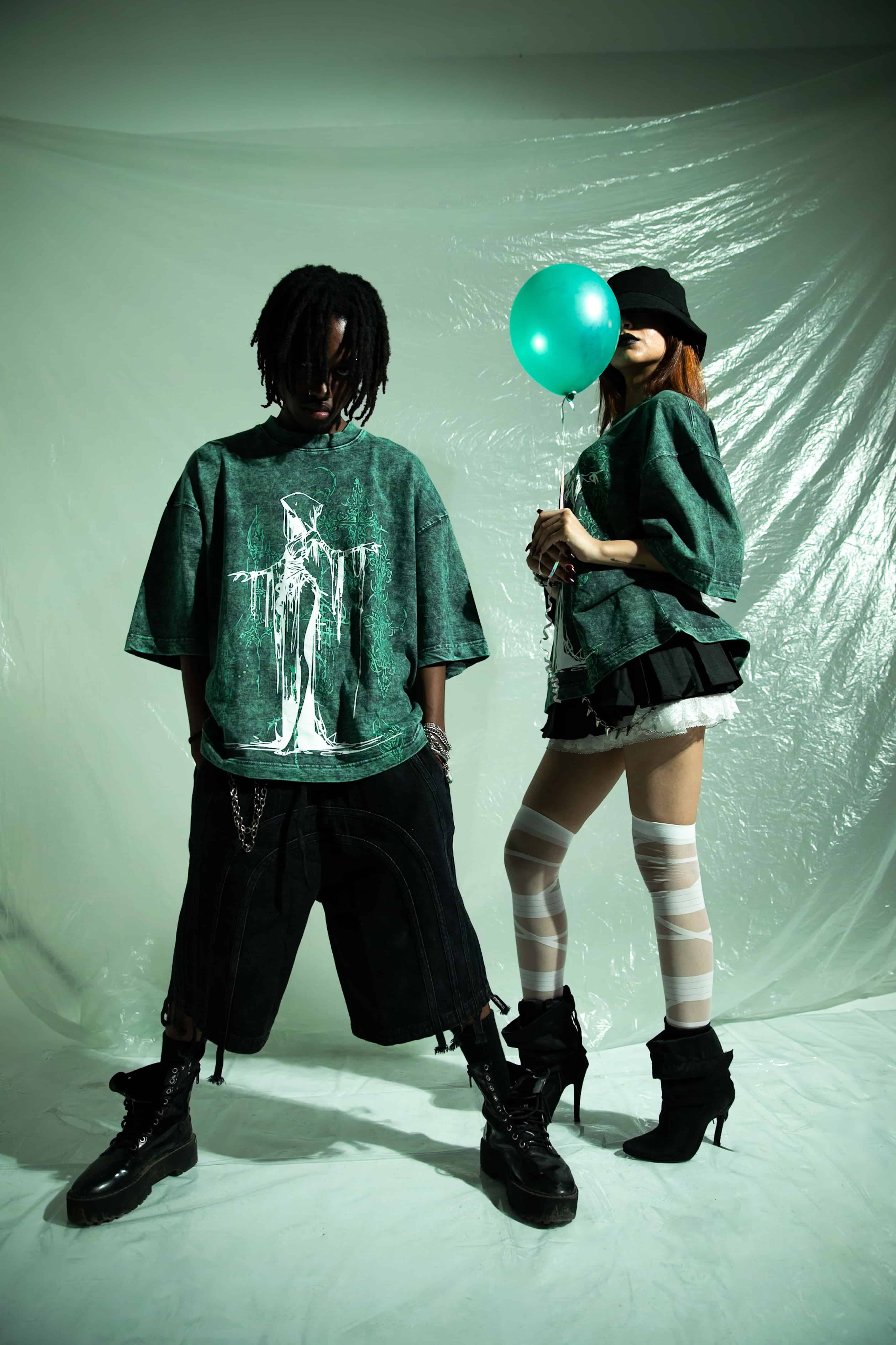 Green 100% cotton streetwear acid wash t shirt