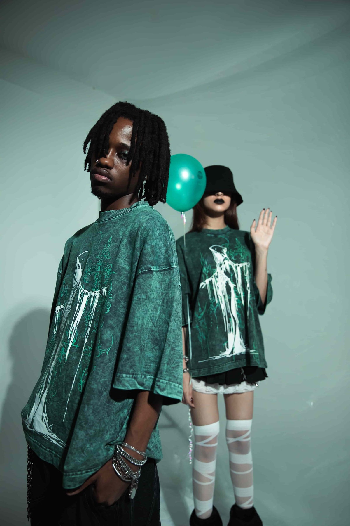 Heavyweight green cotton streetwear t shirt with bold graphic print