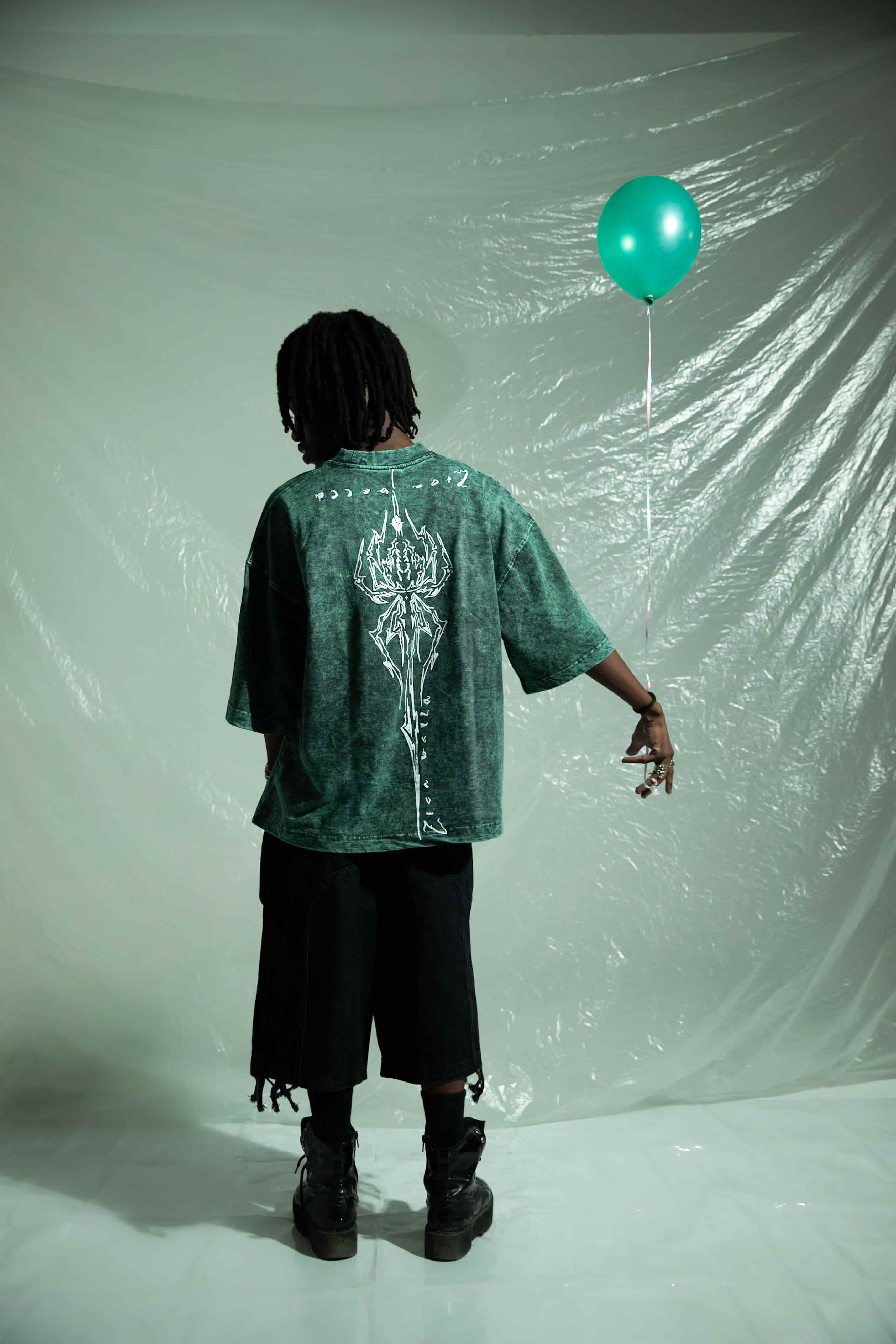 Premium green cotton streetwear t shirt with oversized graphic design