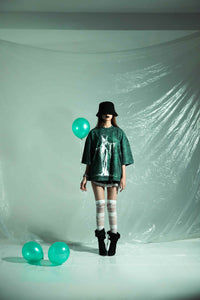 Textured wash green oversized cotton t shirt with streetwear look