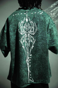 Urban fashion oversized 240 gsm green cotton t shirt with acid wash