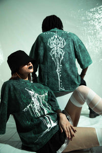 acid wash green oversized cotton t shirt with streetwear graphic aesthetic