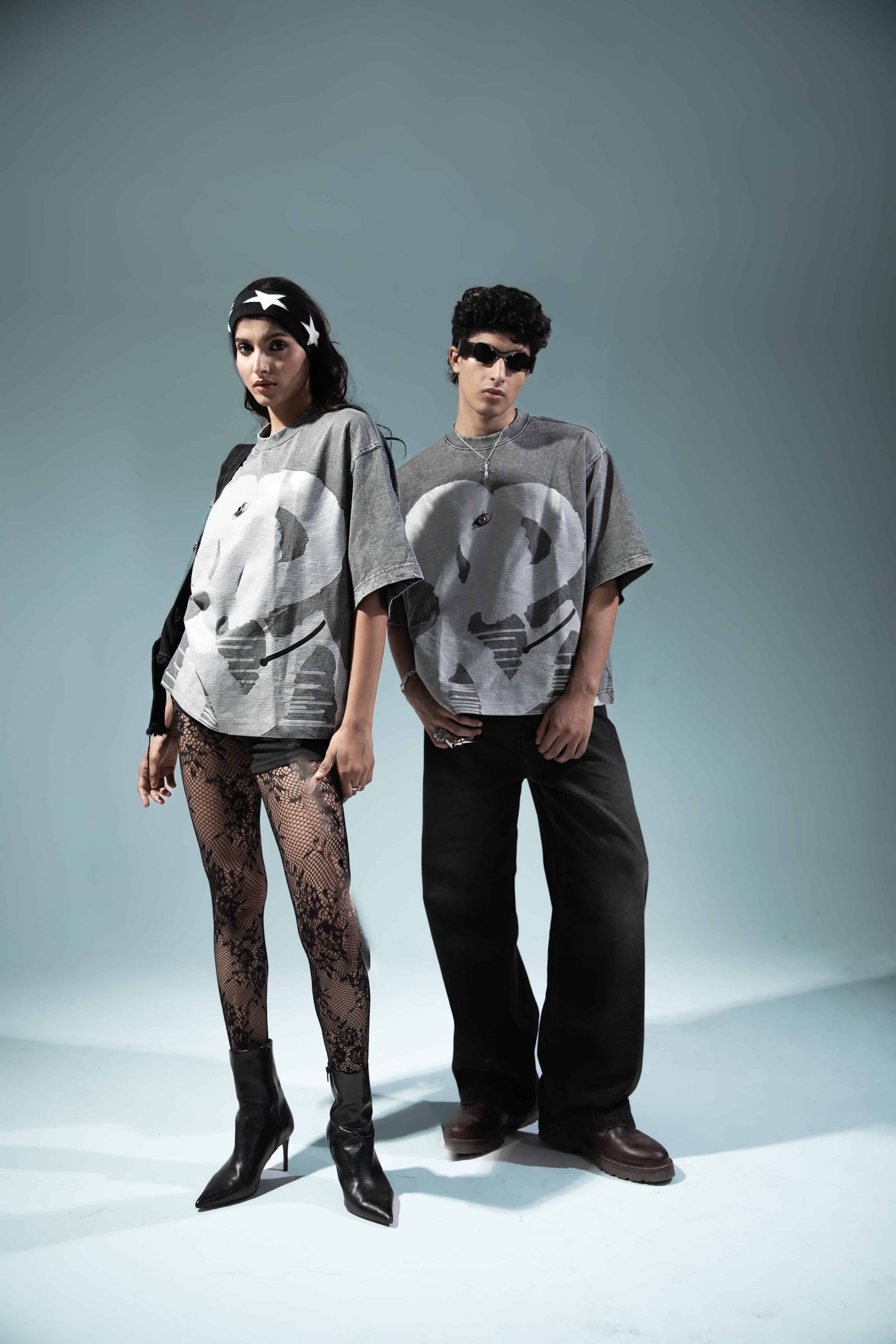 premium 100%  cotton grey t-shirt featuring a unique front logo, urban aesthetic