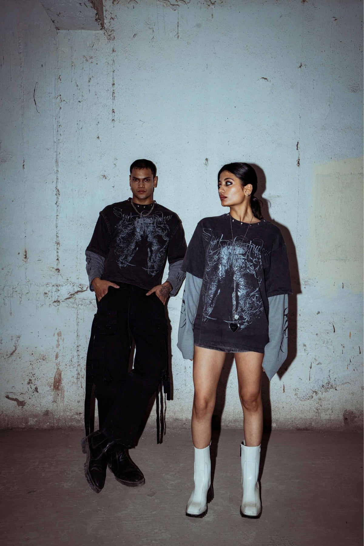 oversized fit premium cotton T-shirt in acid washed black, featuring a bold graphic print design, perfect for urban streetwear