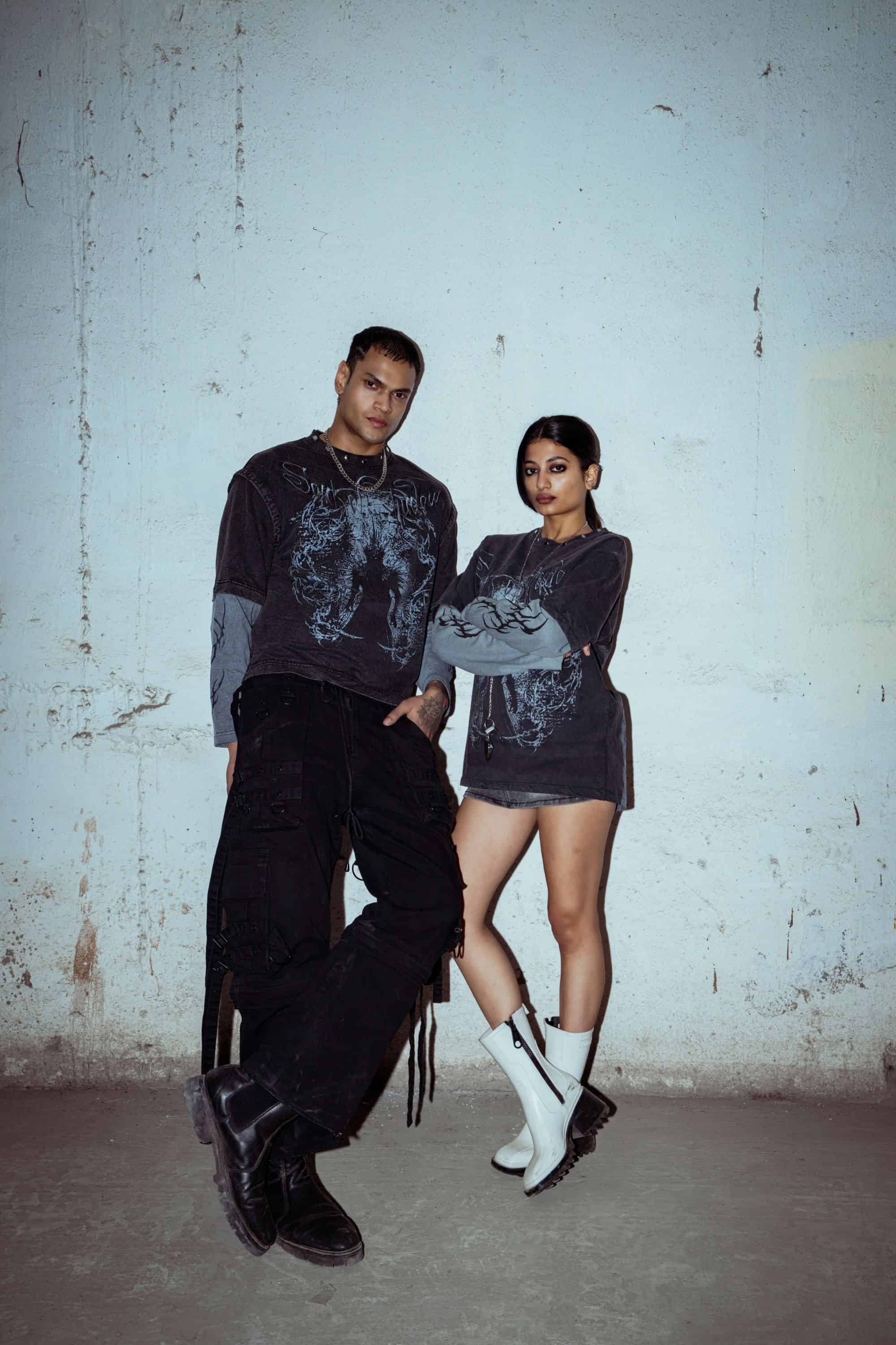 Textured cotton T-shirt with oversized fit, featuring a bold graphic print in washed black for a modern streetwear look